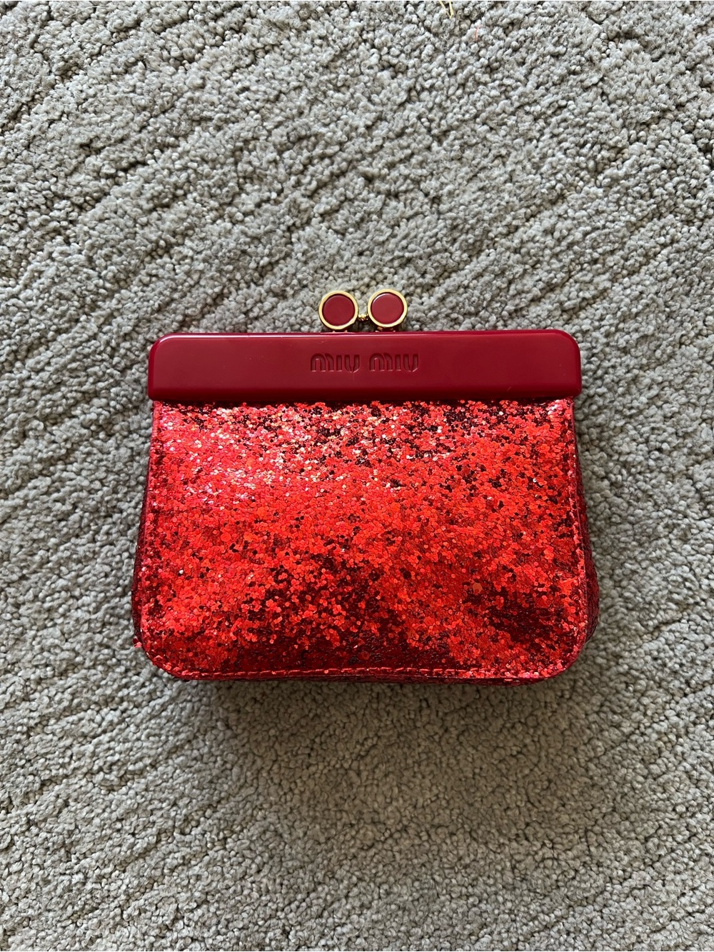 Miu Miu Parfums Red Glitter Frame Clasp Pouch